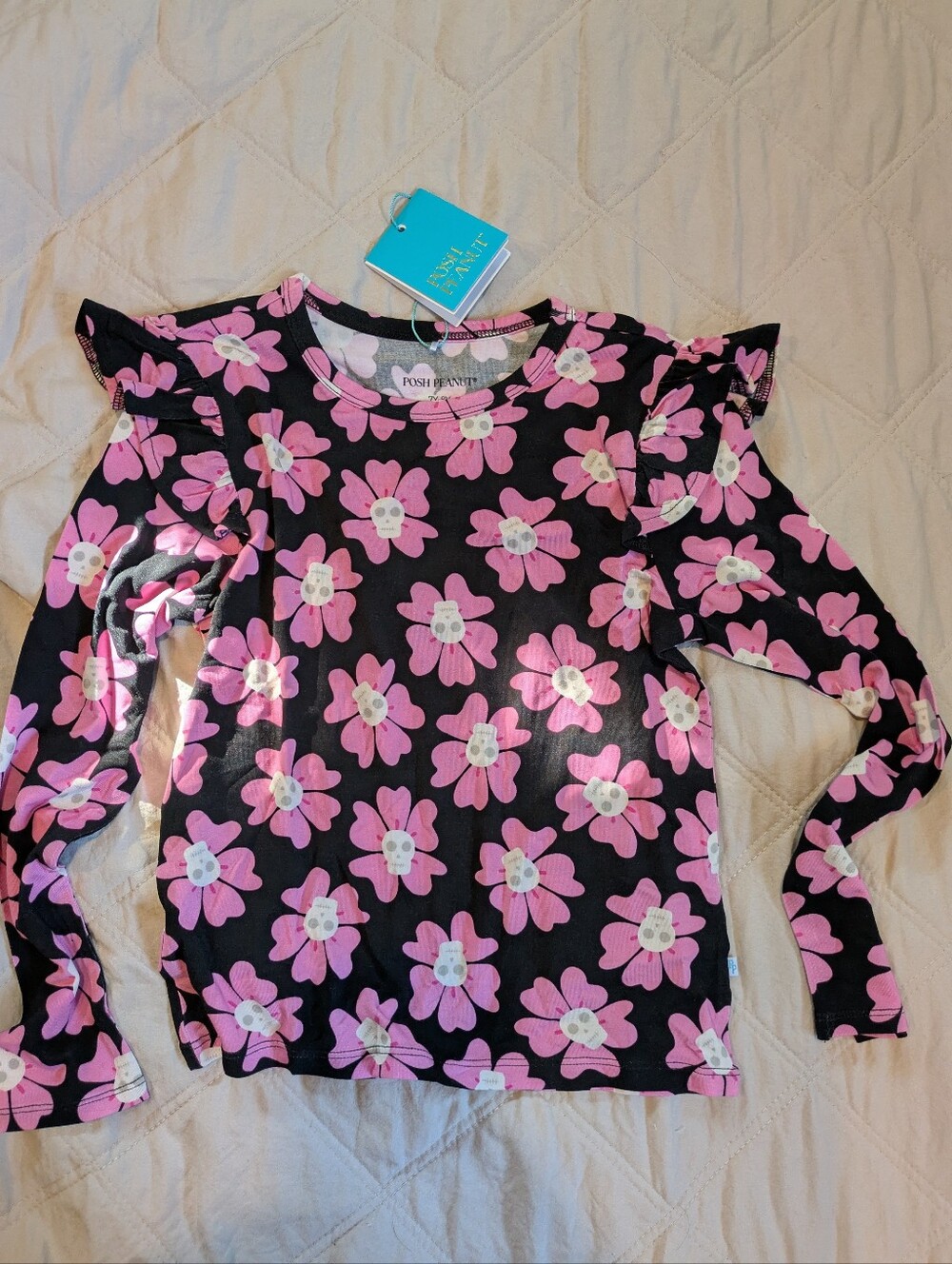 Posh Peanut Winifred Long Sleeve Ruffle Shoulder Top 7/8Y